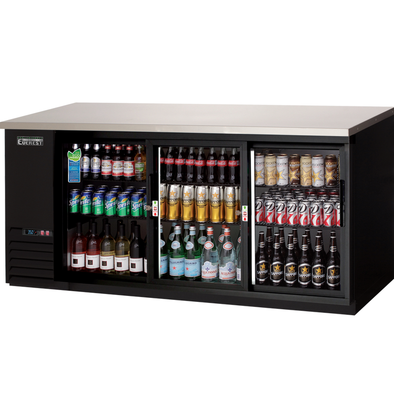 Everest Refrigeration 3 Deep Glass Sliding Door Back Bar Cooler, 90