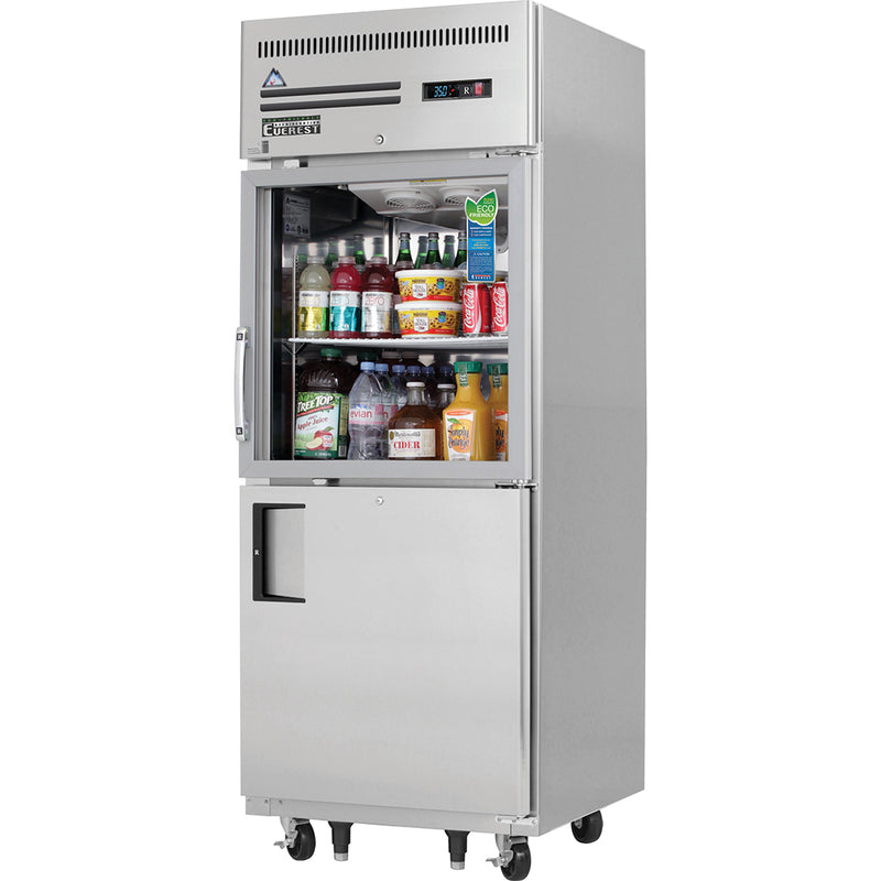 Everest Refrigeration 1 Section - 2 Half Door Refrigerator,Top Glass & Bottom Solid, 29 1/4