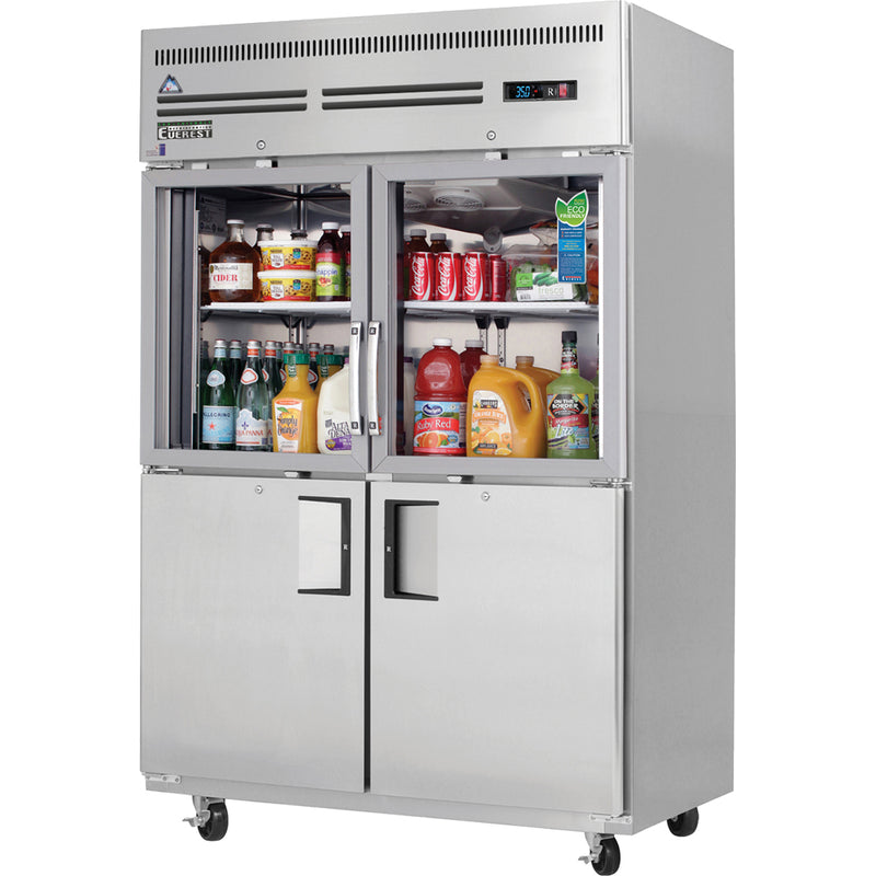 Everest Refrigeration 2 Section - 4 Half Door Refrigerator, Top Glass & Bottom Solid, 49 3/4