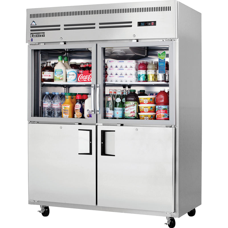 Everest Refrigeration 2 Wide Section - 4 Half Door Refrigerator, Top Glass & Bottom Solid, 59