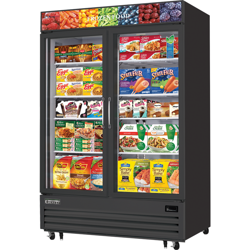 Everest Refrigeration 2 Glass Door Freezer, 48 cu ft - Black Exterior EMGF48B