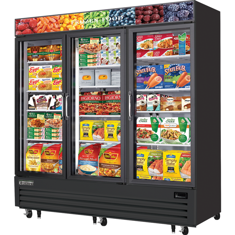 Everest Refrigeration 3 Glass Door Freezer, 69 cu ft - Black Exterior EMGF69B