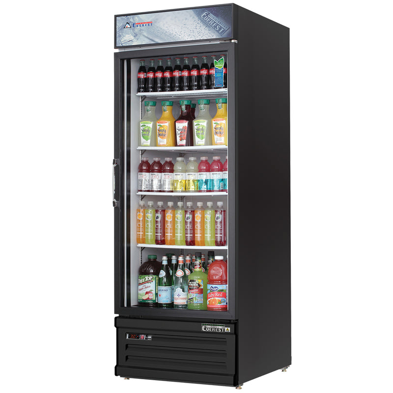 Everest Refrigeration 1 Door Refrigerator Merchandiser, 23 cu ft - Black Exterior EMGR24B