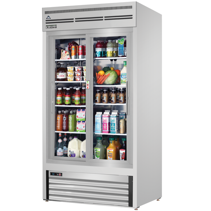 Everest Refrigeration 2 Door Refrigerator Merchandiser (Sliding), 33 cu ft - Stainless Steel Interior & Exterior EMGR33-SS