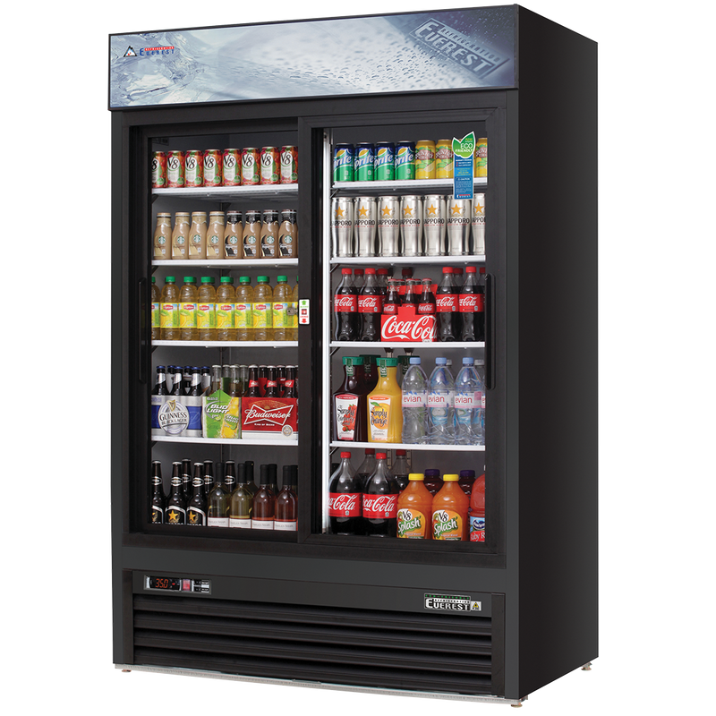 Everest Refrigeration 2 Door Refrigerator Merchandiser (Sliding), 48 cu ft - Black Exterior EMGR48B