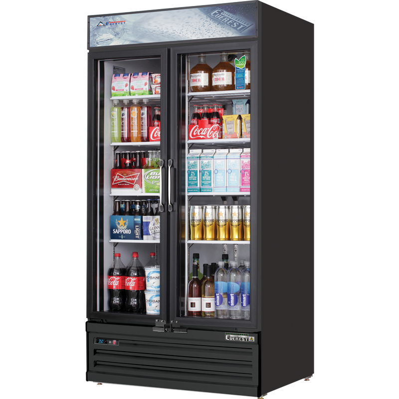 Everest Refrigeration 2 Door Refrigerator Merchandiser (Swing), 33 cu ft - Black Exterior EMSGR33B