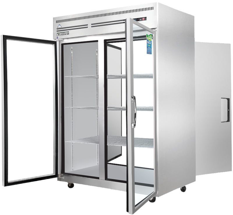 Everest Refrigeration 2 Section - 2 Front Glass Door & 2 Rear Solid Door Pass-Thru Refrigerator, 49 5/8