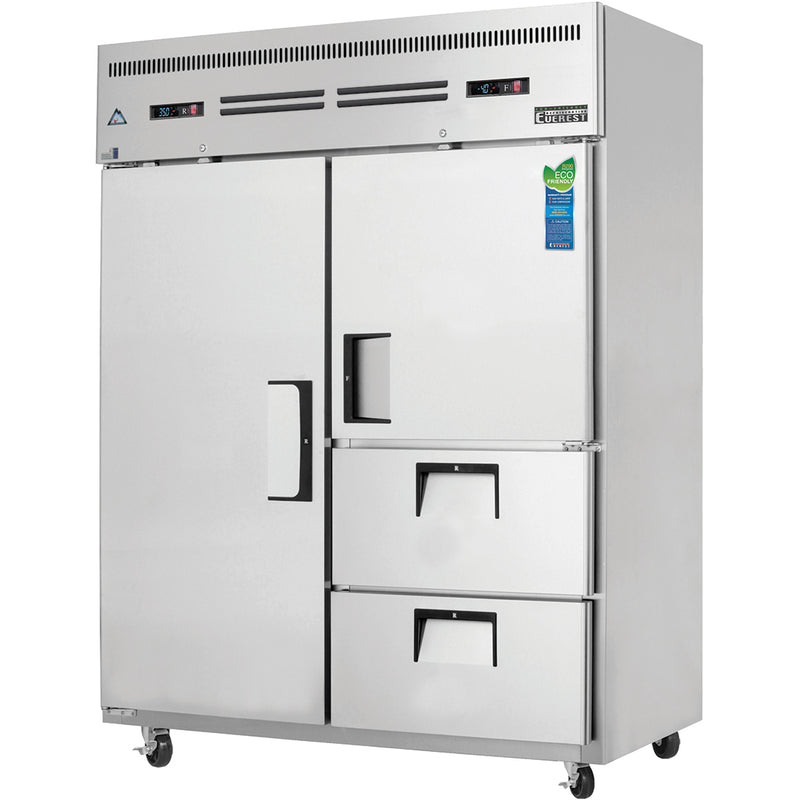 Everest Refrigeration 2 Wide Section - 1 Full Dr (LFT; Ref), 1 Half Dr (RT Top; Fzr) & 2 Drawer (RT Bottom; Ref) 3/4 Ref & 1/4 Fzr Dual Temp, 59