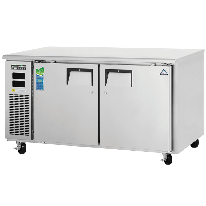 Everest Refrigeration 2 Door Undercounter 1/2 Ref & 1/2 Fzr Dual Temp, 59 1/2